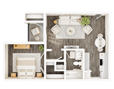 Floor plan for 1 bed, 1 bath, 583 sqft